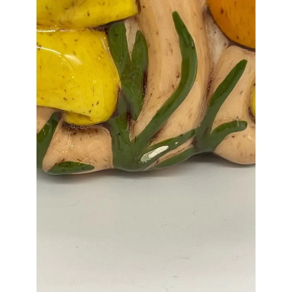 Vintage MCM Ceramic Mushroom Napkin Holder Orange & Yellow